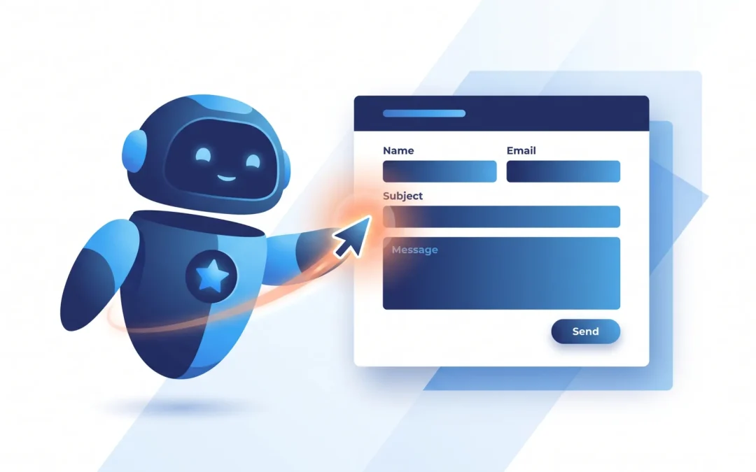 An AI assistant filling out a small-business website contact form.
