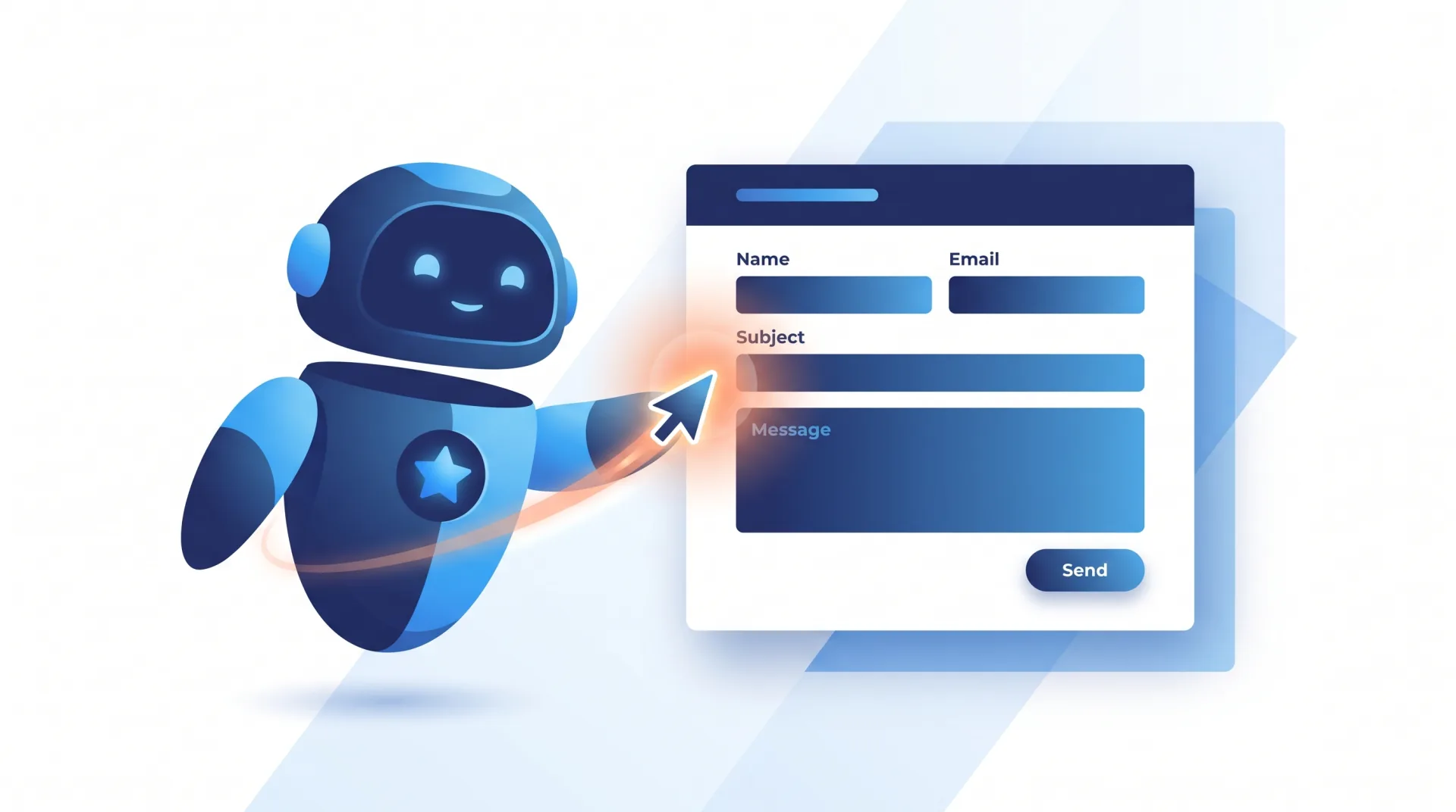 An AI assistant filling out a small-business website contact form.